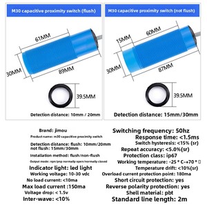 Công tắc lân cận điện dung M30 Cg2T-P3015N-O3A2 cảm biến mức chất lỏng Vật liệu đầu dò IP67 đánh giá Khoảng cách cảm biến 2-30mm - Product Image 5