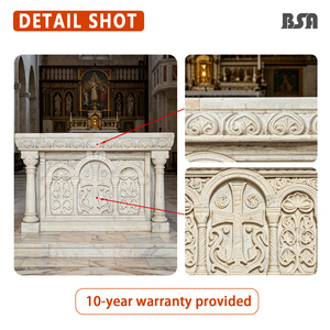 Altare Principale Cattolico in Marmo Bianco Stile <span class=keywords><strong>Romanico</strong></span> BSA, Tavolo Altare in Pietra con Rilievo a Croce Ancorata per Decorazione Chiesa - Product Image 3
