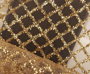Beliebte Tüll Mesh Braut Hochzeit Pailletten Polyester Glitter Kleid Gold Tüll Stoff Gitter Home Textil