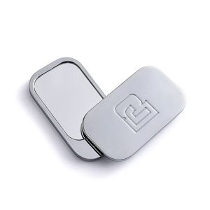 Silver Color Dual Sided Luxury Debossed Logo Small Portable Cosmetic Pocket <b>Mirror</b> - Product Image 1