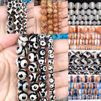 Perles rondes en agate Dzi tibétaine à facettes en pierre naturelle de 8 mm, perles intercalaires lâches pour la fabrication de bijoux, bracelets et colliers DIY