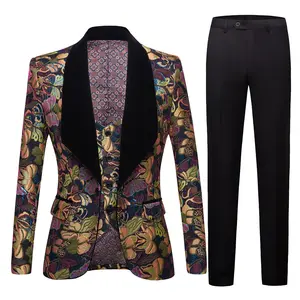 Heren Jacquard Vlinder Bloem Nieuwste Jas Broek Ontwerpen Slim Fit 3 Stuk Smoking Bruidegom Stijl Pakken Custom Prom Party Blazer