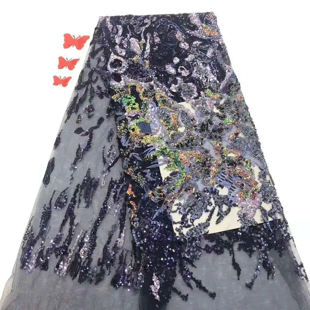 Toptan lüks renkli zarif Sequins işlemeli kumaşlar örgü dantel Polyester kumaş pullu moda düğün elbisesi