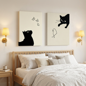 Ensemble de 2 <span class=keywords><strong>tableaux</strong></span> encadrés sur toile Cat Chick & Bird, impression numérique moderne, décoration murale pour la maison, prêt à accrocher - Product Image 2