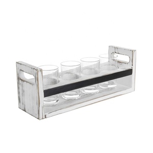 Mộc Mạc đốt gỗ bia & rượu vang chuyến bay phục vụ khay caddies 4 nếm ly với bảng đen tấm làm mát chủ - Product Image 1