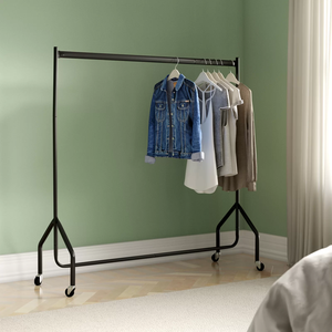 Heavy Duty <strong>Black</strong> Clothes <strong>Rail</strong> 5ft Long Garment Rack Rolling <strong>Clothing</strong> Rack - Product Image 3