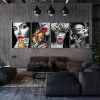 Décoration d'intérieur : Tableau créatif « Lèvres rouges avec citation sur l'argent », impression d'affiche, peinture, image, impression sur toile « Lèvres de luxe », art mural