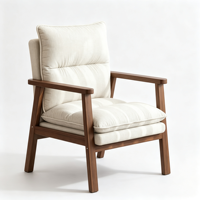 Fauteuil individuel vintage en bois massif, chaise simple rembourrée minimaliste pour salon, balcon, bureau