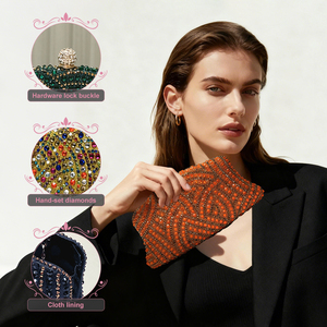 HC1229 Borsa da sera elegante con diamanti scintillanti per matrimoni, <span class=keywords><strong>pochette</strong></span> da donna con catena argentata staccabile - Product Image 4