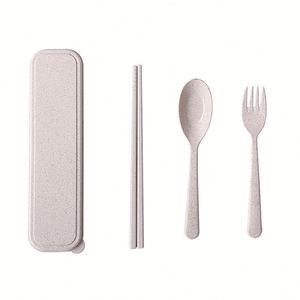 Ensemble d'ustensiles écologiques en paille de blé pour enfants, couverts de voyage portables avec étui - Product Image 3