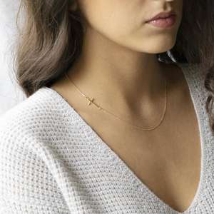 In Acciaio Inox Regalo Di Compleanno Cattolica Dei Monili Sideways Croce Collana Donne Femminile 18K Oro Croce Collana In Argento - Product Image 2