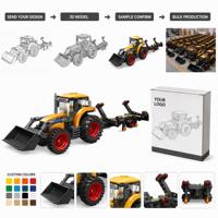 Set de Bloques de Construcción de Tractor Naranja con Ruedas y Accesorio de Arado, Juguetes Funcionales para Niños para Juego de Roles Agrícolas y Exhibición