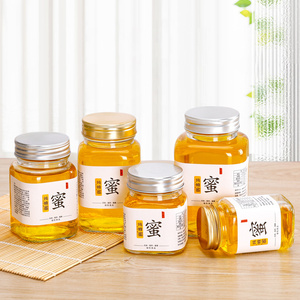 Boîtes de <span class=keywords><strong>miel</strong></span> avec couvercle doré Pots de <span class=keywords><strong>miel</strong></span> en verre avec couvercle en argent Bouteilles en verre carrées 375 ml pour le <span class=keywords><strong>miel</strong></span> - Product Image 1