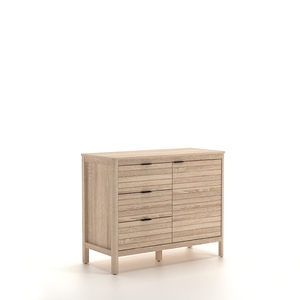 Buffet moderne compact à lattes avec porte et 3 tiroirs de rangement - Product Image 2