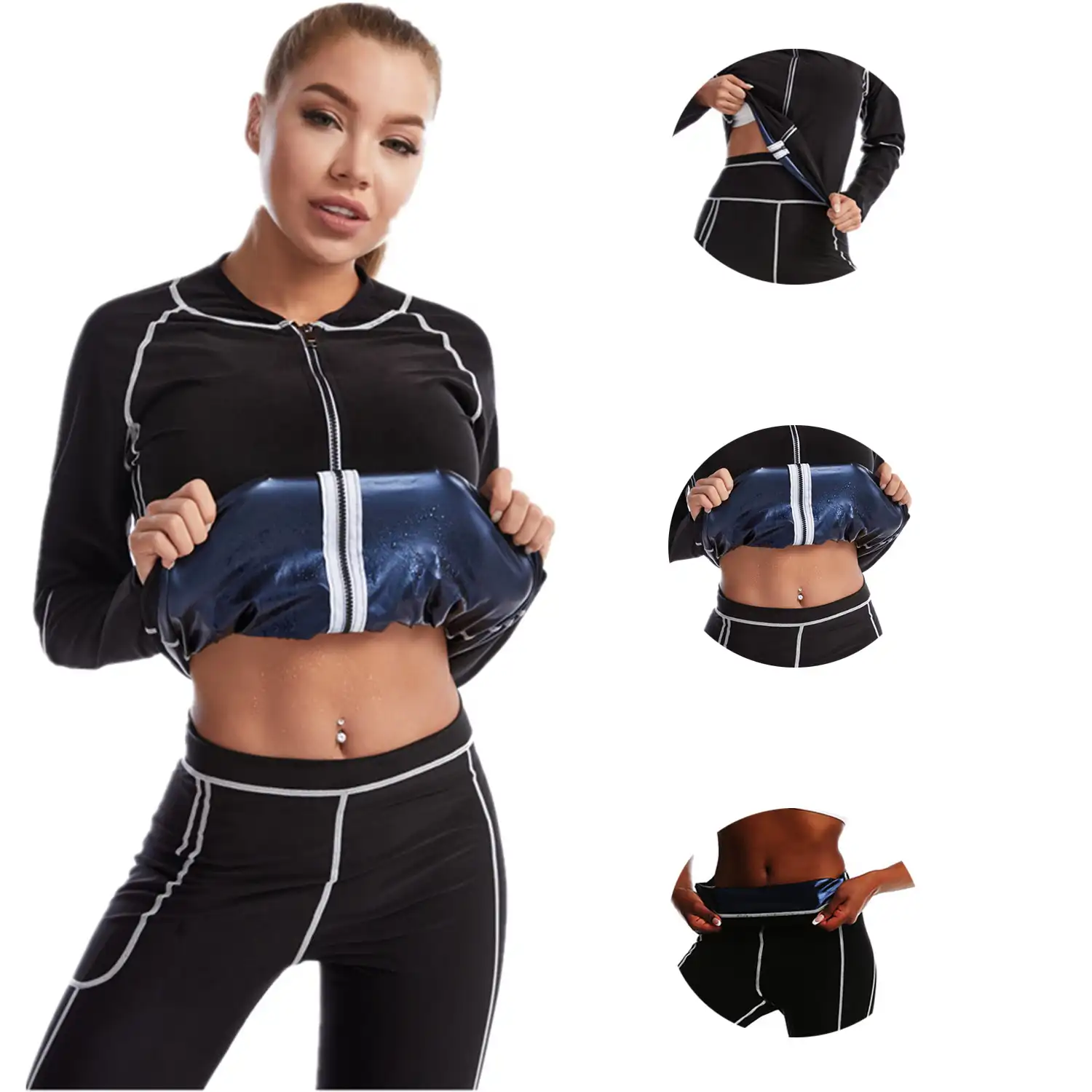 Tiktok — veste transpirante à manches longues en PU pour femme, ensemble de Fitness brûleur de graisses, Sweat-shirt de Sauna, argentés, livraison directe, 2022
