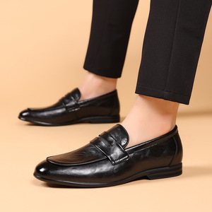 Mocassins en cuir pour hommes à bout pointu, à enfiler, semelle extérieure en caoutchouc souple, chaussures d'été formelles pour affaires - Product Image 2