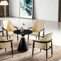 Ensemble de chaises de conférence modernes en cuir noir et or, style luxe léger, pour entreprises ; Table de réception personnalisée de petite taille pour bureaux de vente
