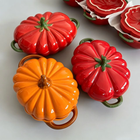 MIXWARES Plat à gâteau ovale en céramique antiadhésif en forme de citrouille avec couvercle et double poignée, bol à soupe, compatible four, vaisselle domestique pour la cuisine
