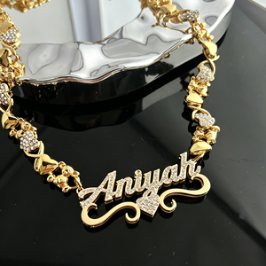 Collana con Doppio Nome Personalizzato e Cuore, Placcata in Oro 18k, Acciaio Inossidabile con Diamanti, Gioiello per Matrimoni e Feste - Product Image 5