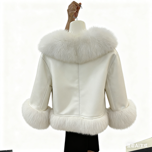 2026 Phong cách mới Thời trang ngắn dài cao cấp Áo khoác lông chồn cao cấp dành cho nữ toàn bộ lông chồn cổ chữ V màu trắng như tuyết Áo khoác lông cao cấp - Product Image 6