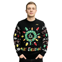 Pull de Noël drôle et mignon avec motif d'arbre de Noël, flocon de neige, renne, Père Noël, col rond, pull ample en tricot, pull moche de Noël