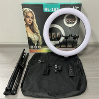 RL-18T Anneau lumineux LED RGB pliable de 46 cm avec trépied photographique de 2,1 m pour selfie et équipement d'éclairage photo