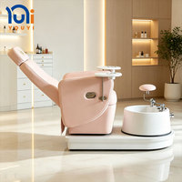 Fauteuil de pédicure rose moderne haut de gamme avec bain à remous, dossier réglable, drainage automatique et lampe LED