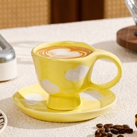 Tasse à café et soucoupe Lelyi INS créatives, motif nuage blanc dessiné à la main, en céramique exquise, de haute valeur, pour un public de niche