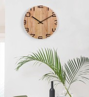Jam Dinding Kayu Desain Artistik Grosir, Minimalis Tanpa Suara Tik-tok, Modern Bulat untuk Rumah, Kantor & Kamar Bayi
