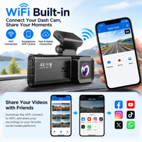 Usine voiture Dvr 4k Wifi Gps caméra de bord avant et arrière double objectif hd 4k Dashcam Wifi Gps caméra de voiture 4k Dash Cam pour voiture