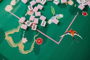 Tapis de jeu de Mahjong américain de qualité supérieure 33x33 pouces avec règles imprimées, surface antidérapante et sac de transport, vert rose, cadeau de luxe - Product Image 5