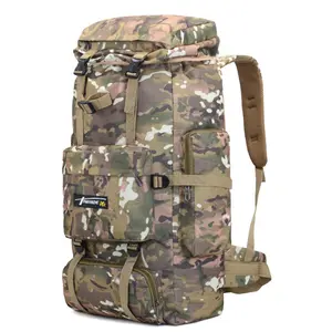 थोक कस्टम लोगो पुरुषों आउटडोर उपकरण बड़े क्षमता डेरा डाले हुए लंबी पैदल यात्रा बैग बैग 100L छलावरण निविड़ अंधकार Foldable