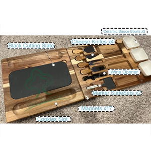 Grand plateau de service en arbre d'acacia <span class=keywords><strong>et</strong></span> <span class=keywords><strong>ardoise</strong></span> pour charcuterie <span class=keywords><strong>et</strong></span> fromages, avec plateau de charcuterie <span class=keywords><strong>magnétique</strong></span> en <span class=keywords><strong>ardoise</strong></span> <span class=keywords><strong>et</strong></span> ensemble de couteaux, vente en gros - Product Image 3
