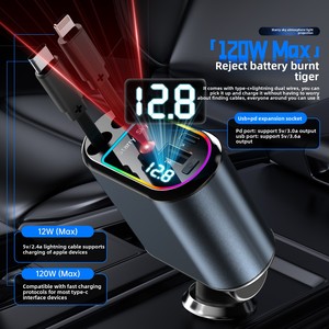 Adaptateur de charge rapide Starry Sky C9 Top Fast 120W avec câble rétractable 1 à 4, affichage numérique multifonctionnel, nouveau chargeur de voiture - Product Image 2