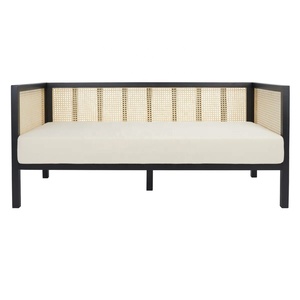 Sofá <span class=keywords><strong>Cama</strong></span> Ergonómico de 2 Plazas Tapizado en Lino con Ratán y Madera Maciza, con Almohada, Estilo Moderno Wabi-Sabi, Muebles para Espacios Pequeños - Product Image 6