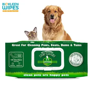 Bio kleen Custom 100pcs Natürlicher Vliesstoff Biologisch abbaubarer Hund Katze Haustier Feucht tücher Bio Pet Wipes Paw Body