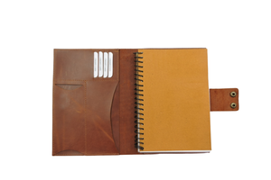Genuine Leather Hard Cover Notebook with Stylish Tan Snap Closure <b>Pen</b> Holder Card Slots Spiral Refillable Journal Diary - Product Image 2