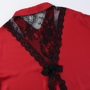 Pyjamas pour femmes en satin uni, grande taille, transparents, respirants, doux, en dentelle rouge, élégants, luxueux, personnalisés, automne/printemps - Product Image 6