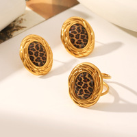 Nouvel ensemble de boucles d'oreilles et bagues ovales léopard vintage Mirawell, plaqué or 18 carats, hypoallergénique, émail, ensembles de bijoux en acier inoxydable en gros