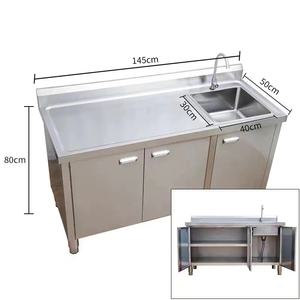 Wastafel Dapur Tunggal 36 Inci Bahan Stainless Steel 304 Tipe Undermount dengan Meja Kerja dan Kabinet Penyimpanan untuk Meja Dapur Besar - Product Image 1