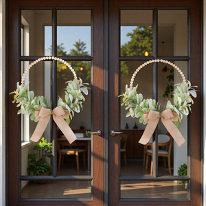 Guirnalda de Eucalipto Artificial de Alta Calidad con Cuentas y Lazo de Yute para Decoración de Puerta Principal, Navidad y Bodas - Product Image 2