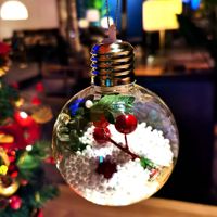 Boules de Noël transparentes lumineuses à suspendre, 7 cm, forme semi-ouverte, en plastique, avec lumière chaude, décorations de Noël