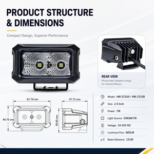 <span class=keywords><strong>Mini</strong></span> projecteur de travail LED 2,5 pouces 7W 12-32V <span class=keywords><strong>OSRAM</strong></span> P8 Blanc Ambre Faisceau Concentré et Diffusé pour Moto VTT SUV Camion - Product Image 5