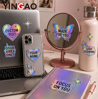 Autocollant holographique, autocollants personnalisés, logo, autocollant papillon, étiquettes laser argentées, imperméables, découpées, cœur, étoile, vinyle pailleté