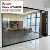 Cloison panoramique en aluminium de 120 mm avec double vitrage et persiennes motorisées intégrées pour bureaux et salles de réunion