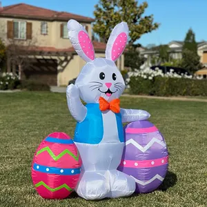 5ft लंबा Inflatable चलनेवाली में बनाया-एलईडी छुट्टी के लिए ईस्टर अंडे के साथ Inflatable आउटडोर सजावट खरगोश