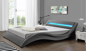 <span class=keywords><strong>Lit</strong></span> double Willsoon unique en forme de vague <span class=keywords><strong>avec</strong></span> lampe de lecture Rembourrage LED PU en cuir souple pour mobilier de chambre à coucher - Product Image 5