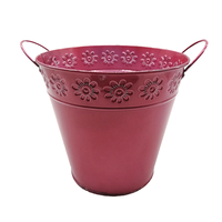 Pot bunga merah Vintage murah, dekorasi taman rumah ember merah muda penanam bunga logam galvanis