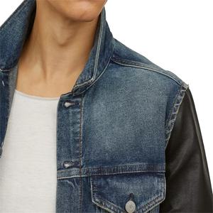 Chaqueta de Mezclilla para Hombre al por Mayor, Chaqueta de Motociclista Personalizada de Invierno con Mangas de Cuero Sintético - Product Image 4