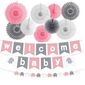Banderola de Bienvenida para Fiesta Temática Rosa, Decoraciones de Elefante con Pompones para Baby Shower de Niña - Product Image 2